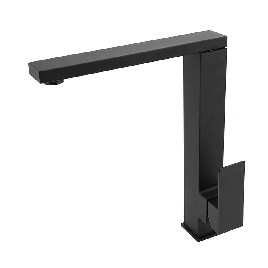 WELS Black 7.5L/m Kitchen Mixer 360º Swivel Laundry Sink Tap Faucet Square Set