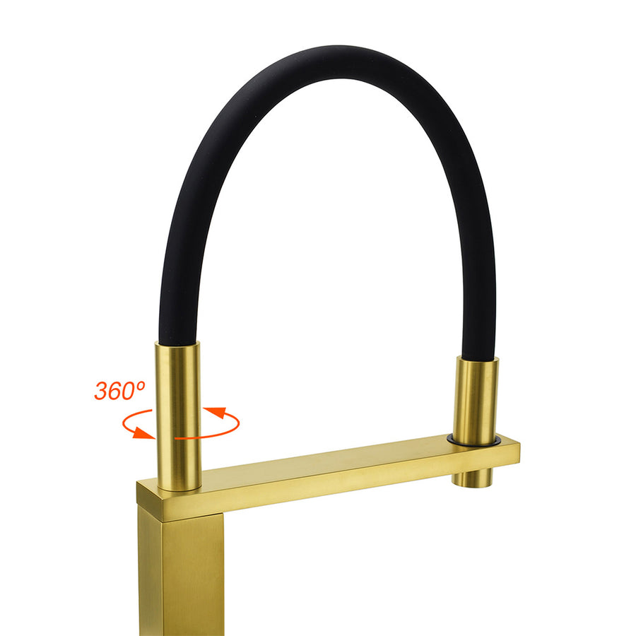 Brushed Gold Tall Kitchen Sink Basin Mixer Swivel Faucet Tap Pull Out Spout Head