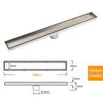 304 Stainless Steel 600mm Tile Insert Linear Shower Grate Floor Drain 50mm Waste