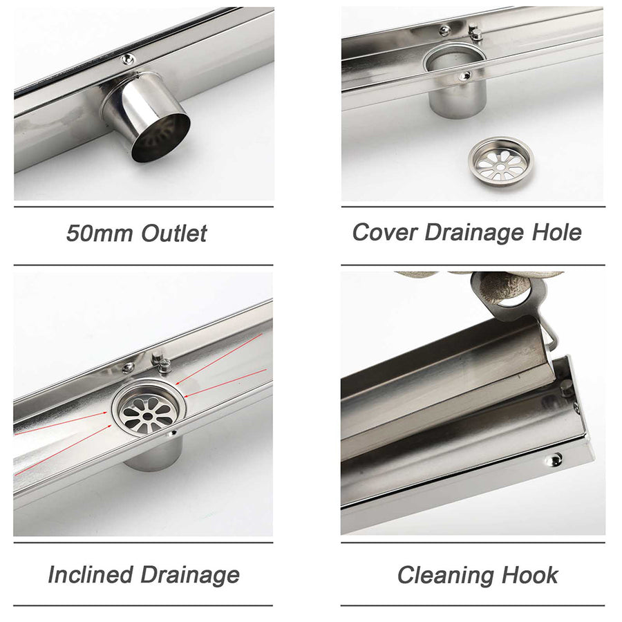 304 Stainless Steel 600mm Tile Insert Linear Shower Grate Floor Drain 50mm Waste