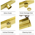 Brushed Gold 600mm Tile Insert Linear Shower Grate Floor Drain 50mm Outlet Waste