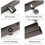 Gun Metal Tile Insert 600mm Linear Shower Grate Floor Drain 50mm Waste Outlet