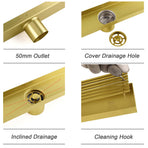 Brushed Gold 304 SUS 600mm Strip Fence Sword Shower Grate Floor Drain 50mm Waste