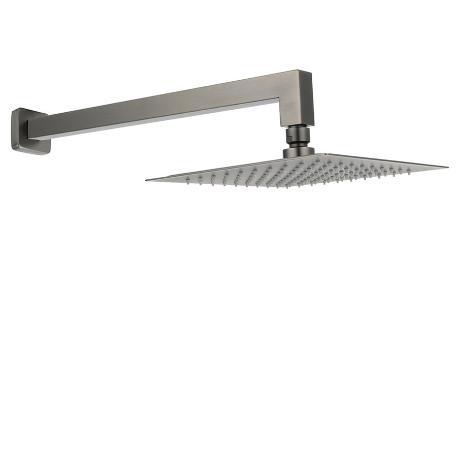 Gun Metal 8" Square Large Rainfall Shower Head 400mm Straight Wall Mounted Arm Set