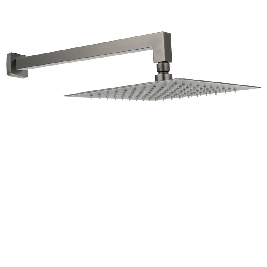 Gun Metal 10" Square Large Rainfall Shower Head 400mm Straight Wall Mounted Arm Set