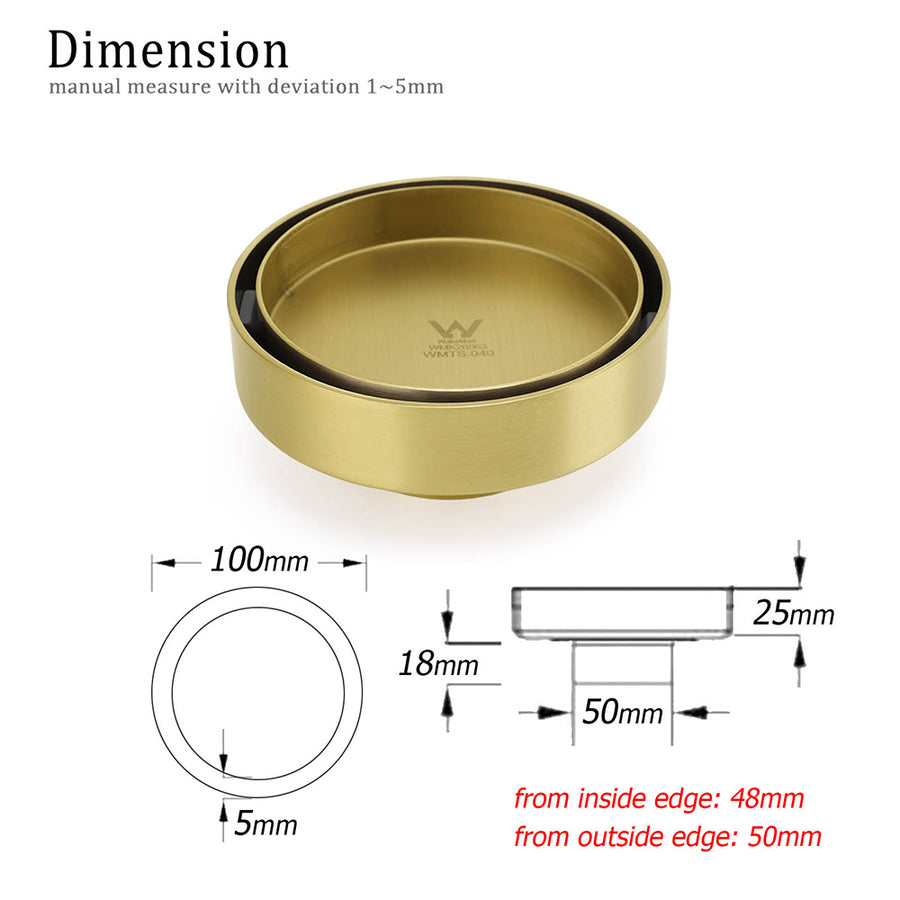 Brushed Gold Round 100mm Diamater Tile Insert Floor Drain Shower Grate 50mm Out