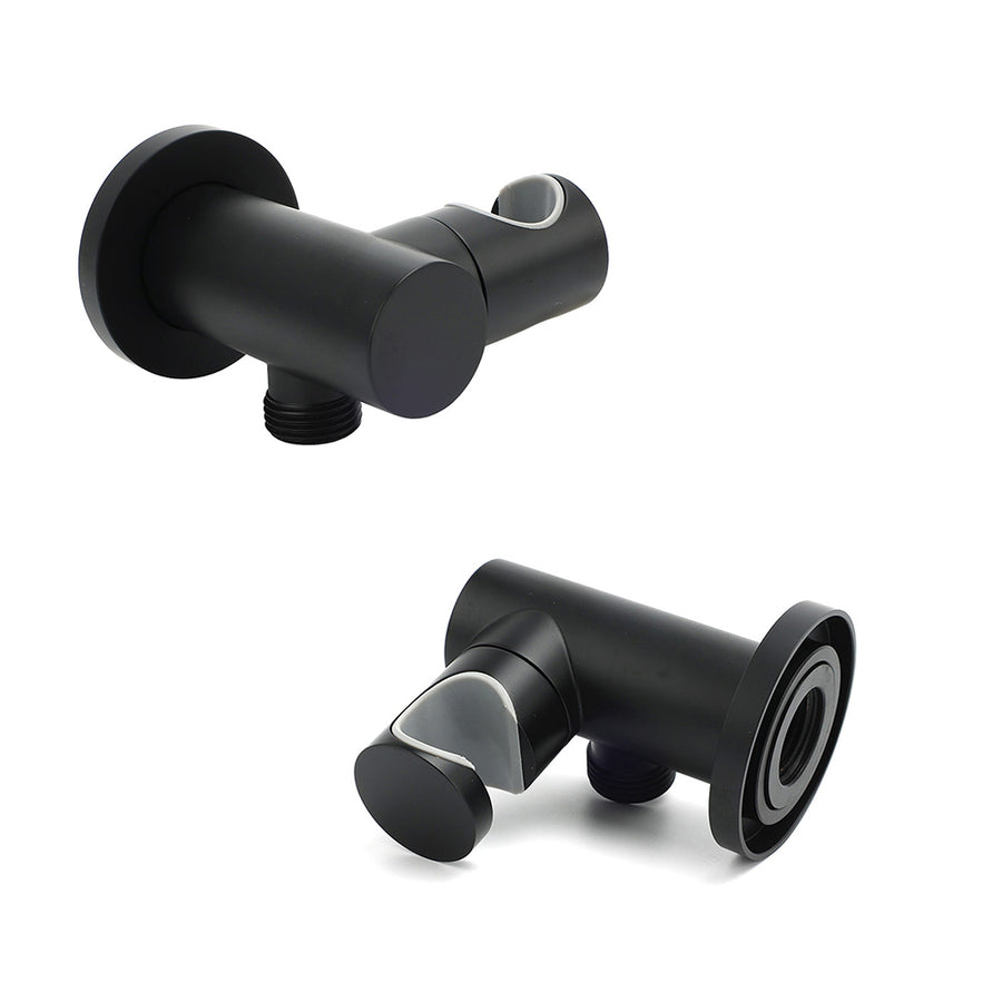 Matt Black Brass Hand Shower Bracket Swivel Holder Wall Elbow Connector Water Inlet Kit