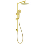 Brushed Gold 2in1 Shower Set 8" Round Head 3 Modes Handheld Sliding Rail Arm + Twin Taps