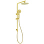 Brushed Gold 2in1 Shower Set 8" Round Head 3 Modes Handheld Sliding Rail Arm + Twin Taps