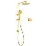 Brushed Gold Twin Shower Set 8" Round Head 3 Modes Handheld Sliding Rail Arm Mixer Valve