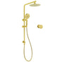 Brushed Gold Twin Shower Set 8" Round Head 3 Modes Handheld Sliding Rail Arm Mixer Valve