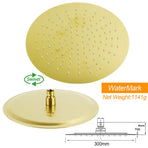 Brushed Gold Twin Shower Large Round 12" Rain Head Handheld Silde Wall Rail Arm