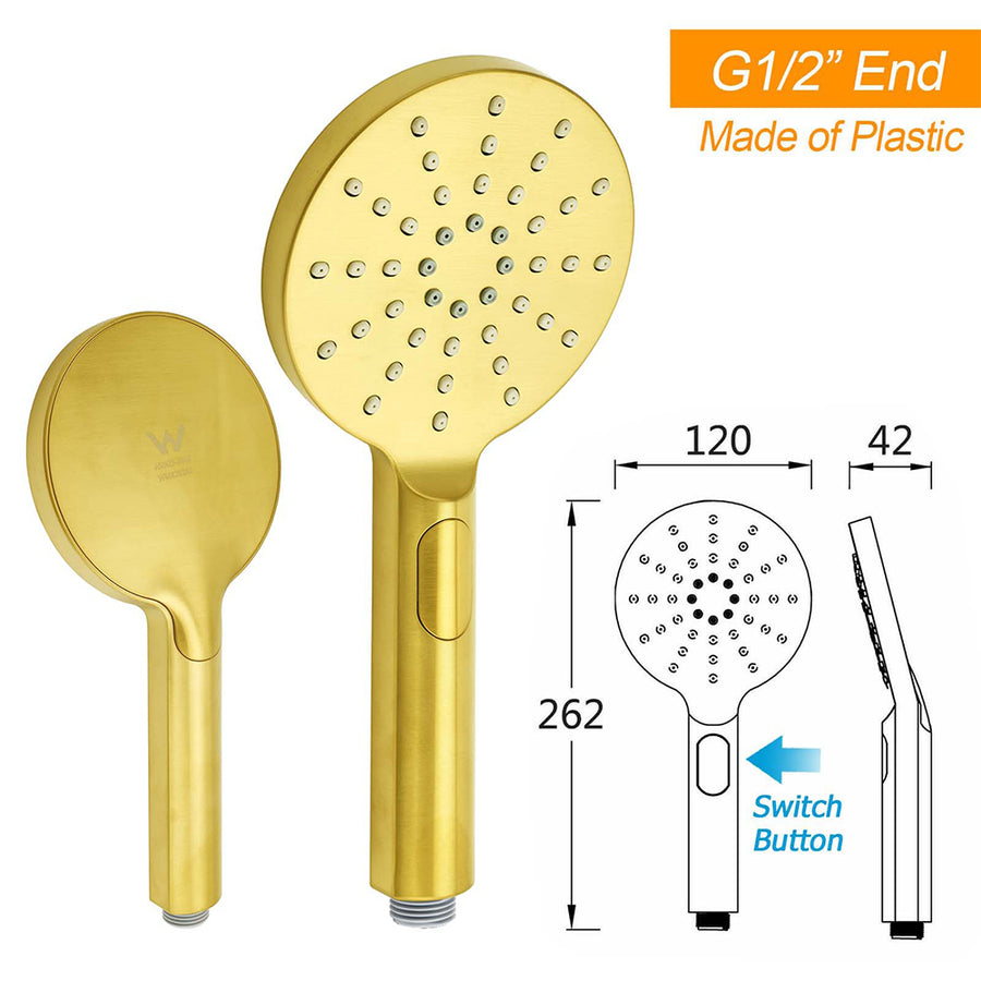 Brushed Gold Twin Shower Large Round 12" Rain Head Handheld Silde Wall Rail Arm