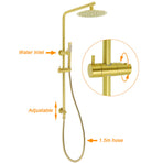 Brushed Gold Dual Shower Set 8" Round Head Ergonomic Handheld Sliding Rail Arm Twin Taps