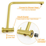 Brushed Gold Dual Shower Set 8" Round Head Ergonomic Handheld Sliding Rail Arm Twin Taps
