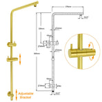 Brushed Gold Twin Shower Set 8" Round Head Single Mode Handheld Sliding Rail Arm + Wall Mixer