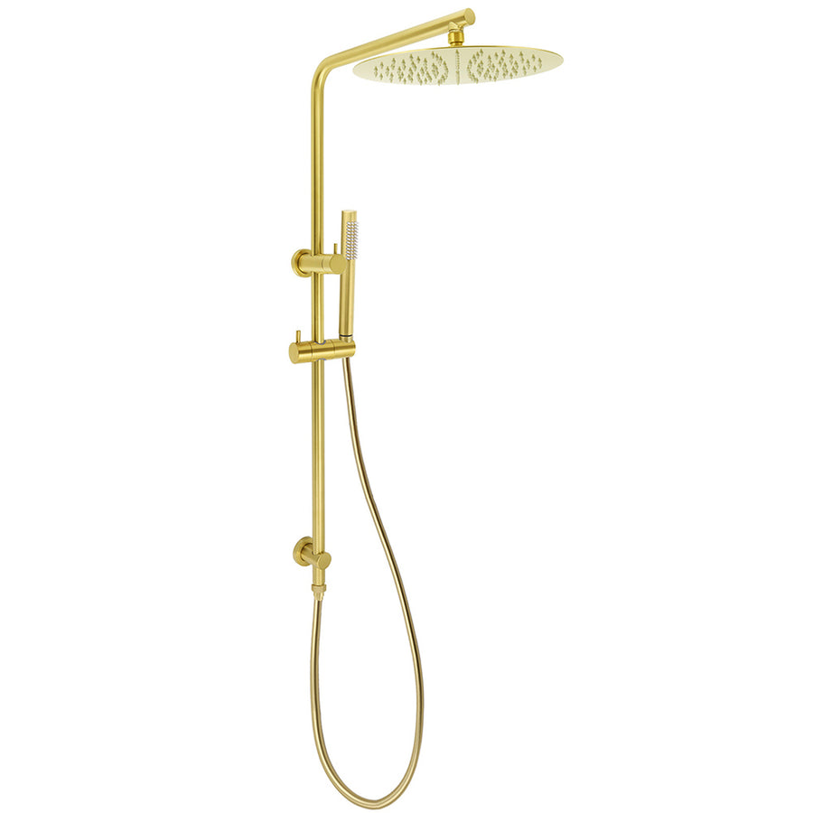 WELS Brushed Gold 2in1 Shower Large Round 12" Rain Head Handheld Silde Wall Rail Arm