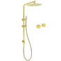 WELS Brushed Gold Dual Shower Set Large Round 12" Rainfall Head Metal Handheld Silde Rail Wall Taps