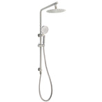 Brushed Nickel Dual Shower Set Sliding Rail Arm 8" Round Head Handheld Silver