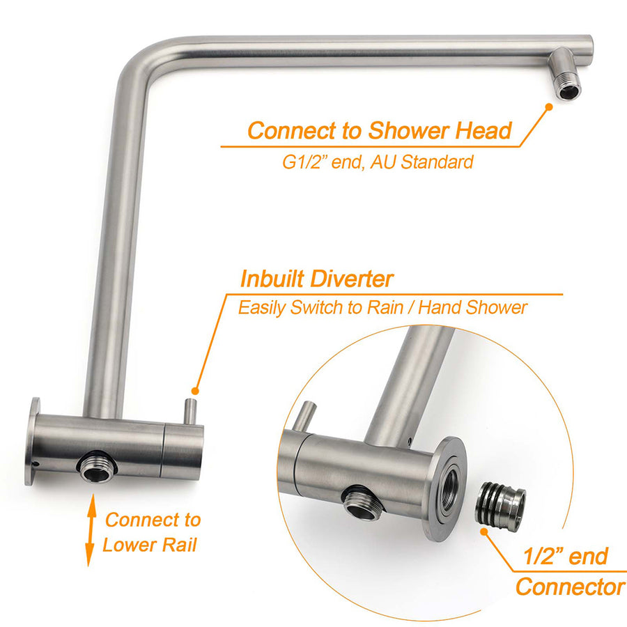 Brushed Nickel Dual Shower Set Sliding Rail Arm 8" Round Head Handheld Silver