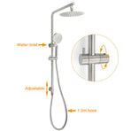 Brushed Nickel Dual Shower Set Sliding Rail Arm 8" Round Head Handheld 1/4 Turn Mixer Valve