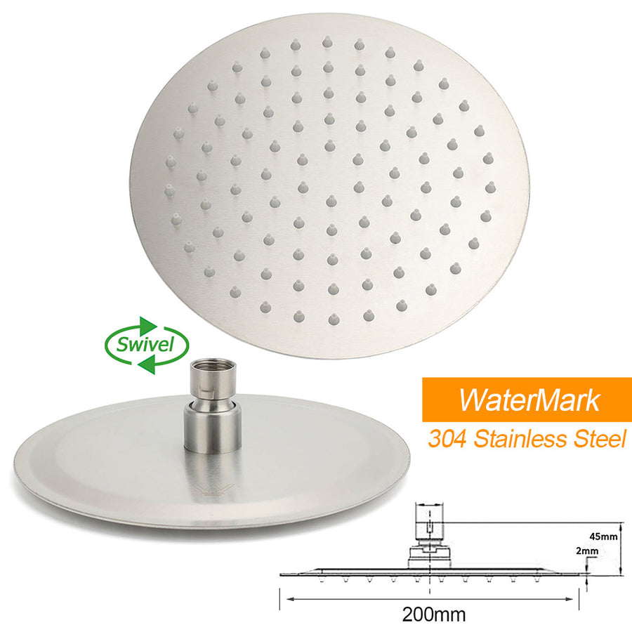 Brushed Nickel Dual Shower Set Sliding Rail Arm 8" Round Head Handheld 1/4 Turn Mixer Valve