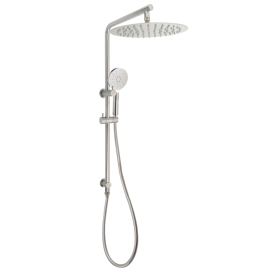 WELS Brushed Nickel Dual Shower Set Sliding Rail Arm 12" Round Head Handheld 2 Way Diverter