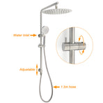 WELS Brushed Nickel Dual Shower Set Sliding Rail Arm 12" Round Head Handheld 2 Way Diverter