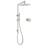 Brushed Nickel Dual Shower Set Sliding Rail Arm 12" Round Head Handheld Hot Cold Control Mixer Valve