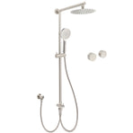 Brushed Nickel Round 8" SUS Rain Head Shower Handheld Sliding Rail Arm Chrome Set + Twin Taps