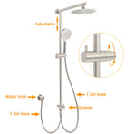 Brushed Nickel Round 8" Rain Head Shower Handheld Sliding Rail Arm Mixer 2in1 Set
