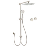 Brushed Nickel Round 12" Large Rain Head Shower Handheld Sliding Rail Arm Chrome Set + Twin Taps