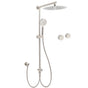 Brushed Nickel Round 12" Large Rain Head Shower Handheld Sliding Rail Arm Chrome Set + Twin Taps
