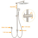 Brushed Nickel Round 12" Large Rain Head Shower Handheld Sliding Rail Arm Chrome Set + Twin Taps