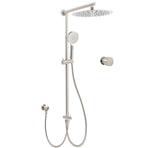Brushed Nickel 12" Large Rain Head Twin Shower Handheld Sliding Rail Arm Set With Mixer