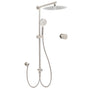 Brushed Nickel 12" Large Rain Head Twin Shower Handheld Sliding Rail Arm Set With Mixer