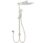 Brushed Nickel 2in1 Square 12" Thin Rainfall Head Shower 3 Modes Handheld Sliding Rail Arm Set