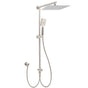 Brushed Nickel 2in1 Square 12" Thin Rainfall Head Shower 3 Modes Handheld Sliding Rail Arm Set