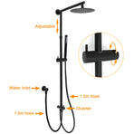 WELS Matt Black 2in1 Shower 8" Round Head Set 1 Mode Handheld Rose Sliding Rail Elbow Inlet