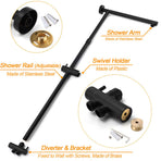 WELS Matt Black 2in1 Shower 8" Round Head Set 1 Mode Handheld Rose Sliding Rail Elbow Inlet