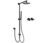 WELS Matt Black 2in1 Shower 8" Round Head Set Sliding Rail Single Mode Handheld + Twin Taps