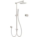Brushed Nickel 8" Thin Rain Head Twin Shower Metal Handheld Rose Sliding Rail Arm Set With Mixer