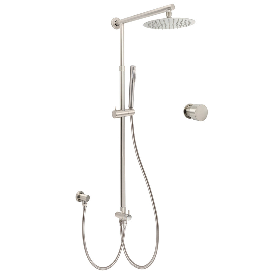 Brushed Nickel 8" Thin Rain Head Twin Shower Metal Handheld Rose Sliding Rail Arm Set With Mixer