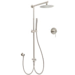 Brushed Nickel Round 8" Rain Head Shower 1 Mode Handheld Sliding Rail Arm Mixer 2in1 Set