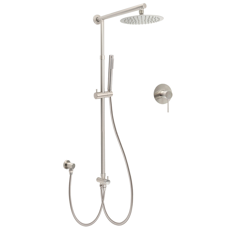 Brushed Nickel Round 8" Rain Head Shower 1 Mode Handheld Sliding Rail Arm Mixer 2in1 Set