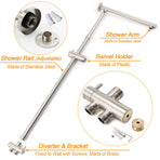 Brushed Nickel 12" Large Rain Head Twin Shower Handheld Rose Sliding Rail Arm Set With Mixer