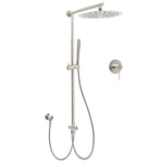 Brushed Nickel Round 12" Rain Head Shower Single Mode Handheld Sliding Rail Arm Mixer 2in1 Set