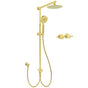 WELS Brushed Gold 8" Round Shower Head 3 Mode Handheld Rose Sliding Rail Twin Taps Set