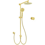 WELS Brushed Gold Dual Shower Set 8" Round Head 3 Mode Handheld Rose Sliding Rail Mixer Valve