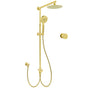WELS Brushed Gold Dual Shower Set 8" Round Head 3 Mode Handheld Rose Sliding Rail Mixer Valve